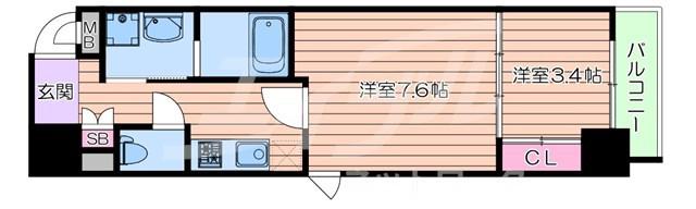 CAVANA本町 旧サムティ本町イースト THE MARKS(1DK/11階)の間取り写真