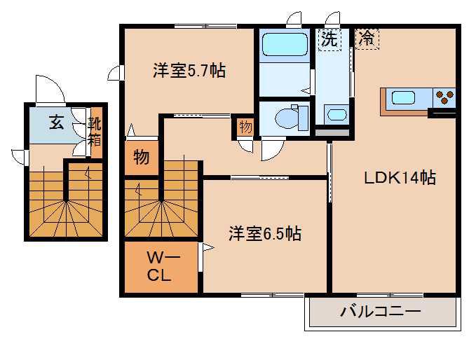 ブランドール(2LDK/2階)の間取り写真