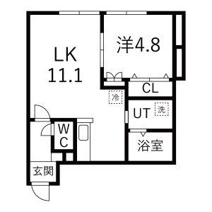 ルミエール南郷通B(1LDK/1階)の間取り写真