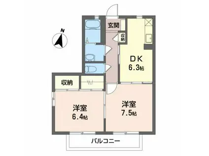 バリュージュ野沢(2DK/1階)の間取り写真