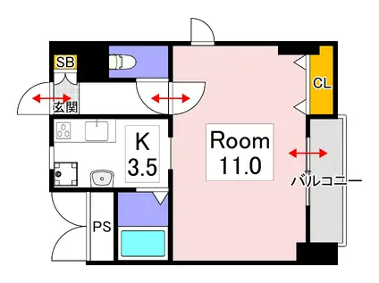 カーサフィオーレ表町(1K/8階)の間取り写真