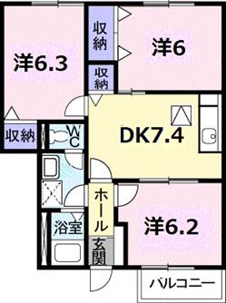 エモーション-21(3DK/1階)の間取り写真