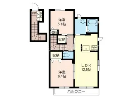 ラ・モンターニュ(2LDK/2階)の間取り写真