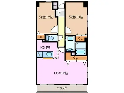 松本ダイヤマンション(2LDK/3階)の間取り写真