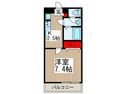 リブリ・ボヌール上戸田(1K/2階)の間取り写真