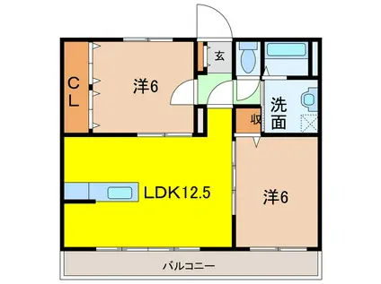 サンクレール(2LDK/2階)の間取り写真