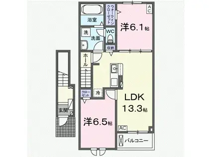 名鉄竹鼻線 柳津駅(岐阜) 徒歩45分 2階建 築2年(2LDK/2階)の間取り写真