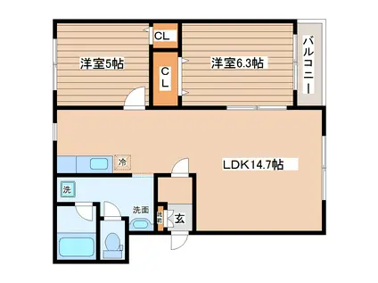 コンドミニオン(2LDK/2階)の間取り写真