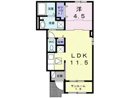 リリーモンターニュB(1LDK/1階)の間取り写真