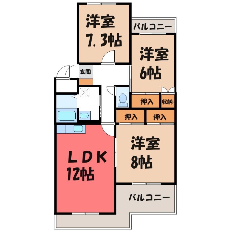 ファランドール井野(3LDK/1階)の間取り写真