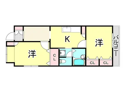 デイグラン モンテヴィラ(2DK/2階)の間取り写真