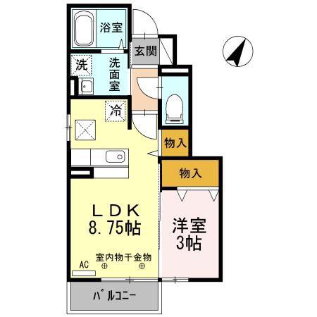 アビタート・フェリーチェD(1LDK/1階)の間取り写真