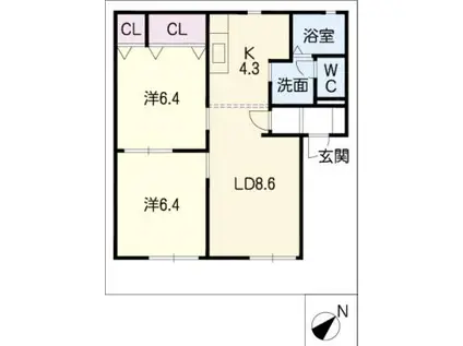 シンシア向山(2LDK/1階)の間取り写真