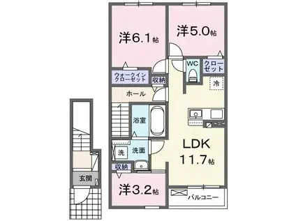 アウレリッソB(3LDK/2階)の間取り写真