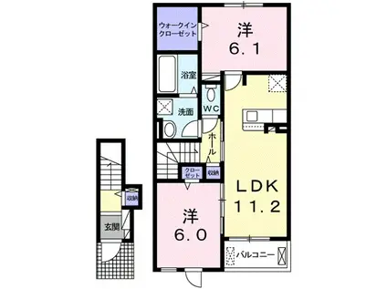 FELICITA B(2LDK/2階)の間取り写真