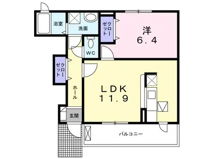 グラン・アヴェニールB(1LDK/1階)の間取り写真