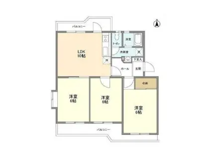 市ヶ谷加賀町アパートF棟(3LDK/5階)の間取り写真