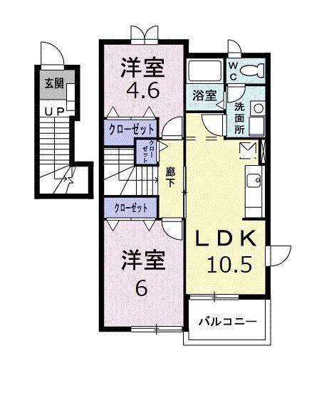 グランドゥールK(2LDK/2階)の間取り写真