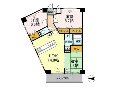 モニュメントスクエア参番館(3LDK/3階)の間取り写真