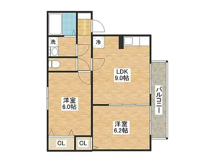 グローバルハウスEN(2LDK/1階)の間取り写真