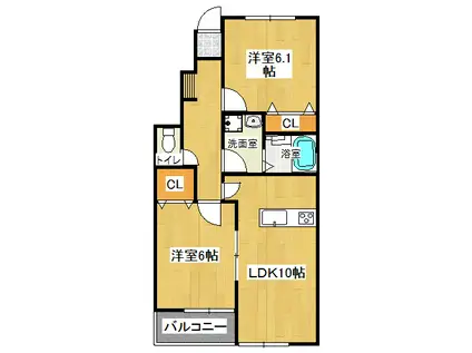 ラック福浜(2LDK/1階)の間取り写真