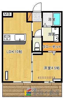 リアンジェル・R(1LDK/1階)の間取り写真