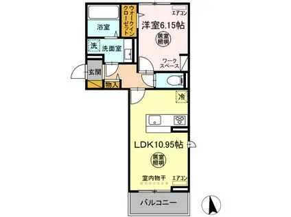 D-ROOM請西南 B棟(1LDK/3階)の間取り写真