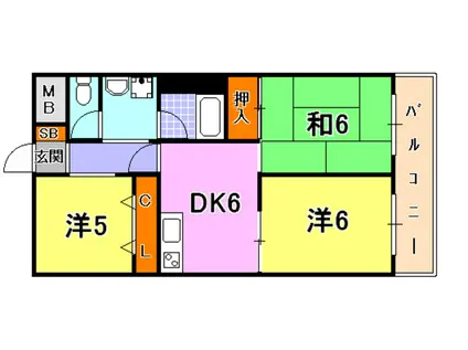 グランディアミアモーレ鈴蘭台(3DK/5階)の間取り写真