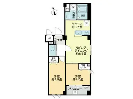 ルミケオ大手町(2LDK/2階)の間取り写真