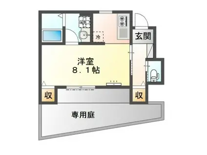 グリーンパーシモン(1K/1階)の間取り写真
