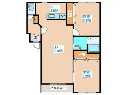 グランディオスII(2LDK/2階)の間取り写真