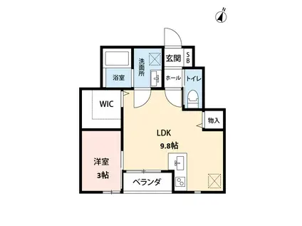 エスリーB棟(1LDK/2階)の間取り写真