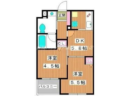 クイーンシティ板橋本町ラディウス(2DK/1階)の間取り写真