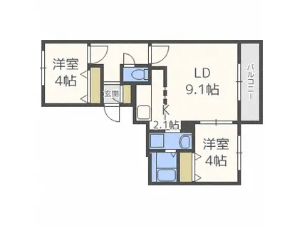 ボアソルテ南郷(2LDK/2階)の間取り写真