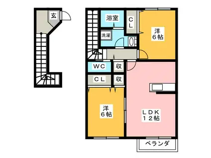 カーサ・ビエント A(2LDK/2階)の間取り写真