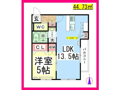 AF ペット共生・ラサーナ相模大野(1LDK/2階)の間取り写真