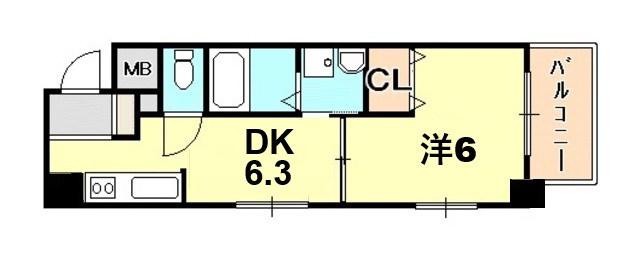 ラウル甲子園口(1DK/4階)の間取り写真