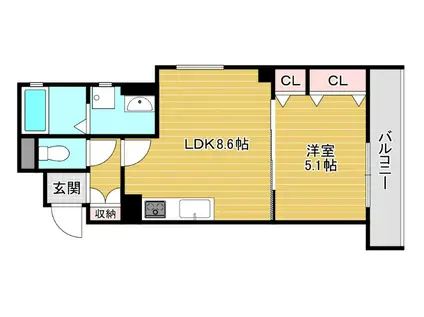 ラモーナ鶴橋(1LDK/2階)の間取り写真