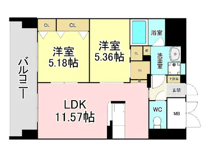 シャーメゾングランドソレイユ門司(2LDK/4階)の間取り写真