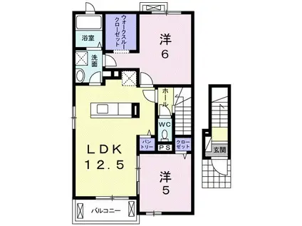 レインボーヒルズB(2LDK/2階)の間取り写真