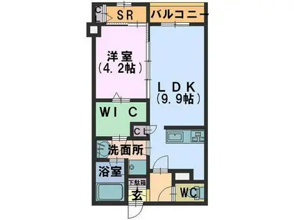 グランルージュ増泉(1LDK/3階)の間取り写真