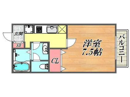 ユニティー塚口(1K/2階)の間取り写真