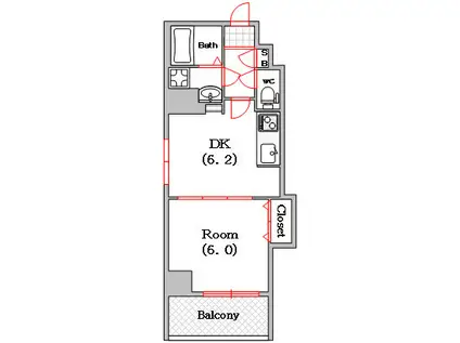 グランデージ難波西(1DK/3階)の間取り写真