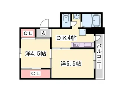 ヴィラナリー上郡 2号棟(2DK/1階)の間取り写真