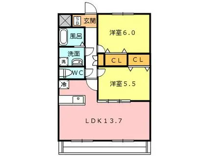 ルネスアニバーサリー(2LDK/1階)の間取り写真