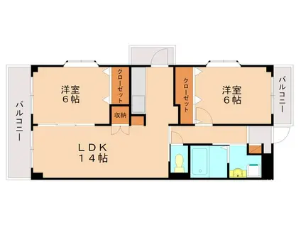 ブルースタービュー(2LDK/2階)の間取り写真