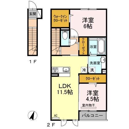 ブルースター東宮 A館(2LDK/2階)の間取り写真