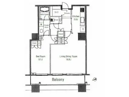 白金タワー(1SLDK/31階)の間取り写真