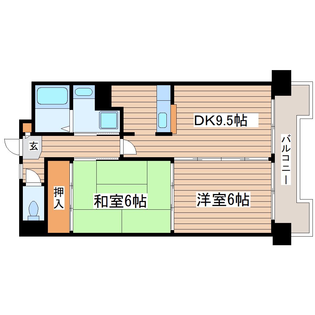 福田町レジデンス(2DK/7階)の間取り写真