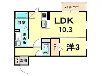 AMBER CUBE A棟(1LDK/1階)の間取り写真